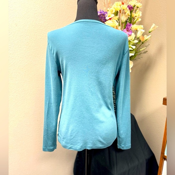 Christopher & Banks Cotton Fitted Teal Long Sleeve Top size Medium - Picture 4 of 9